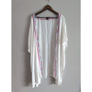 Torrid Long Kimono White Embroidery Short sleeve Women Sz 3/4 Summer Beach Sheer